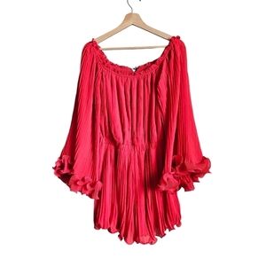 NEW endless rose red Long Bohemian Ruffle sleeve romper size medium